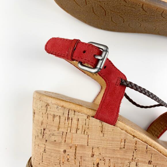 Naya Nalisha Sandals Platform Wedge Cork Red Leather Upper Strappy Women's 6.5 - Picture 8 of 11
